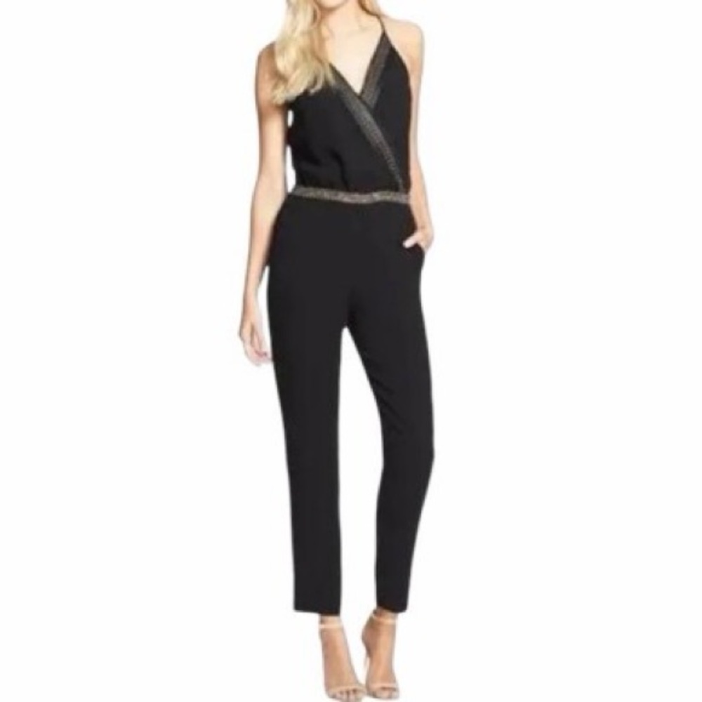Diane von Furstenberg Silk Beaded Waist Black Sleeveless Jumpsuit Size 6